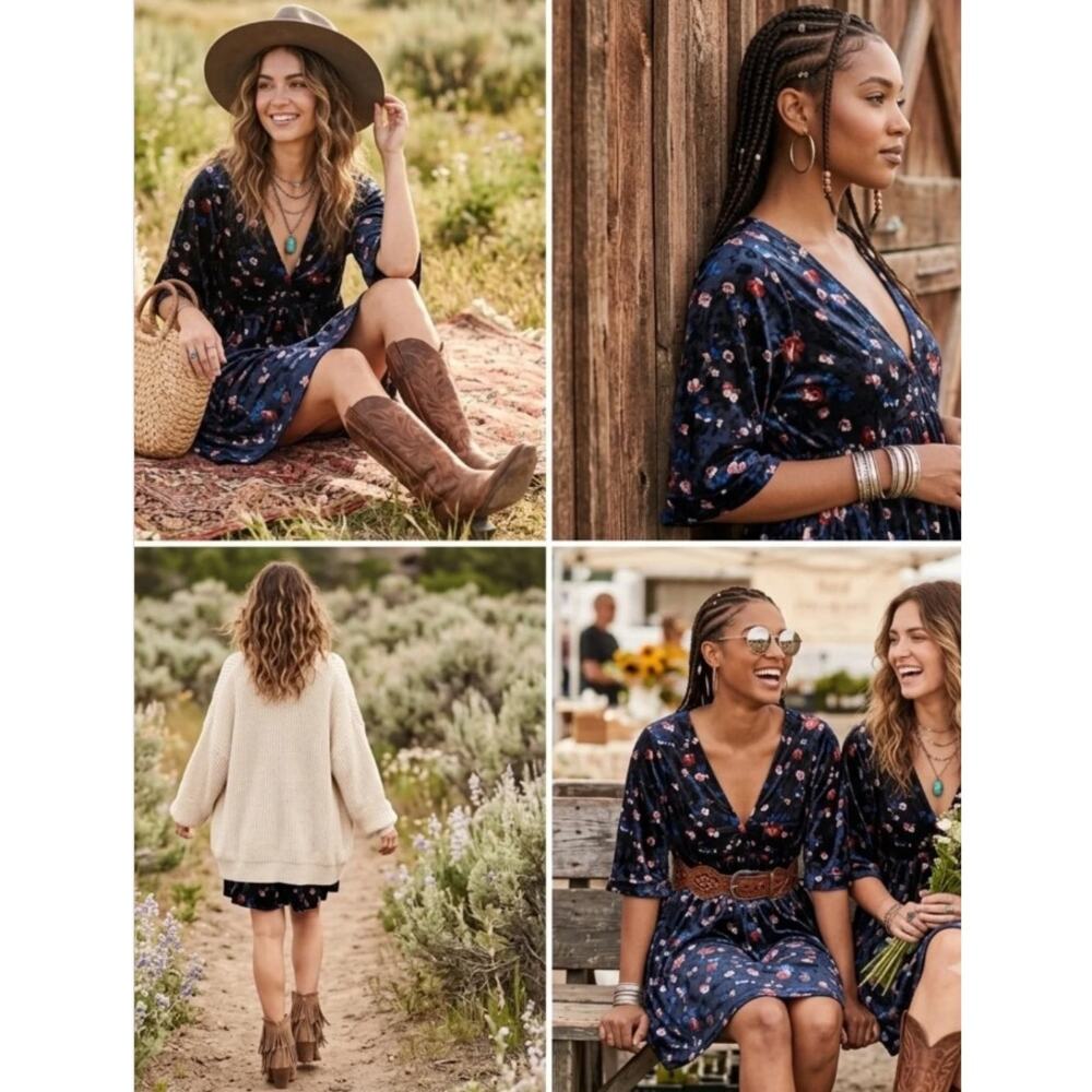 NWOT Natural Life Stella Velvet Floral Mini Dress Size XL - Picture 3 of 8